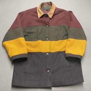 Vintage Express French Country Jacket Womens Medium Wool Colorblock Leather 90s